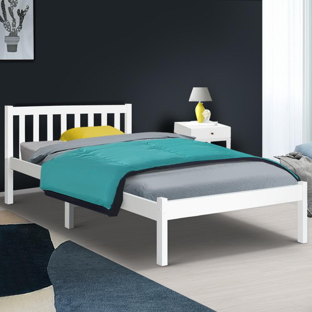 Single Size Wooden Bed Frame - White - Newstart Furniture