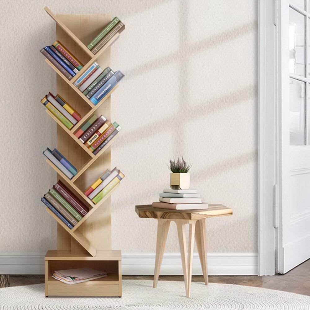 Artiss Display Shelf 9-Shelf Tree Bookshelf Book Storage Rack Bookcase Natural - Newstart Furniture