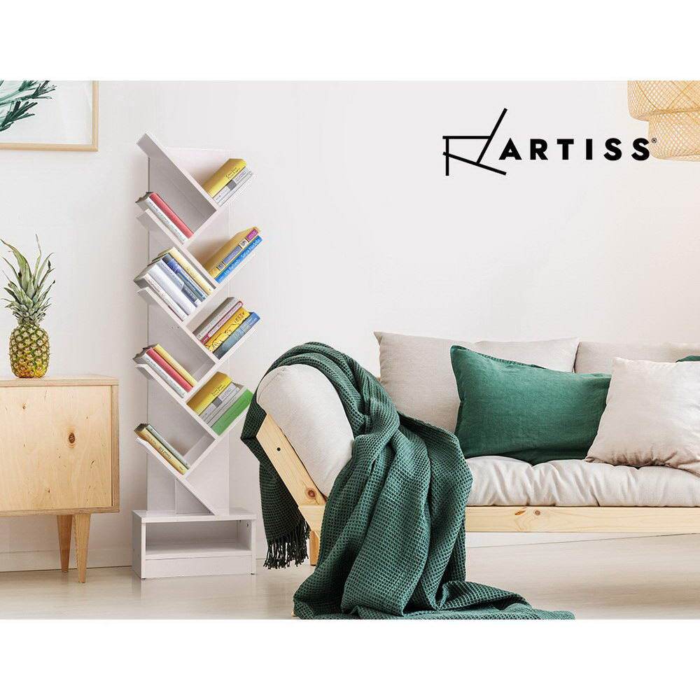 Artiss Display Shelf 9-Shelf Tree Bookshelf Book Storage Rack Bookcase White - Newstart Furniture