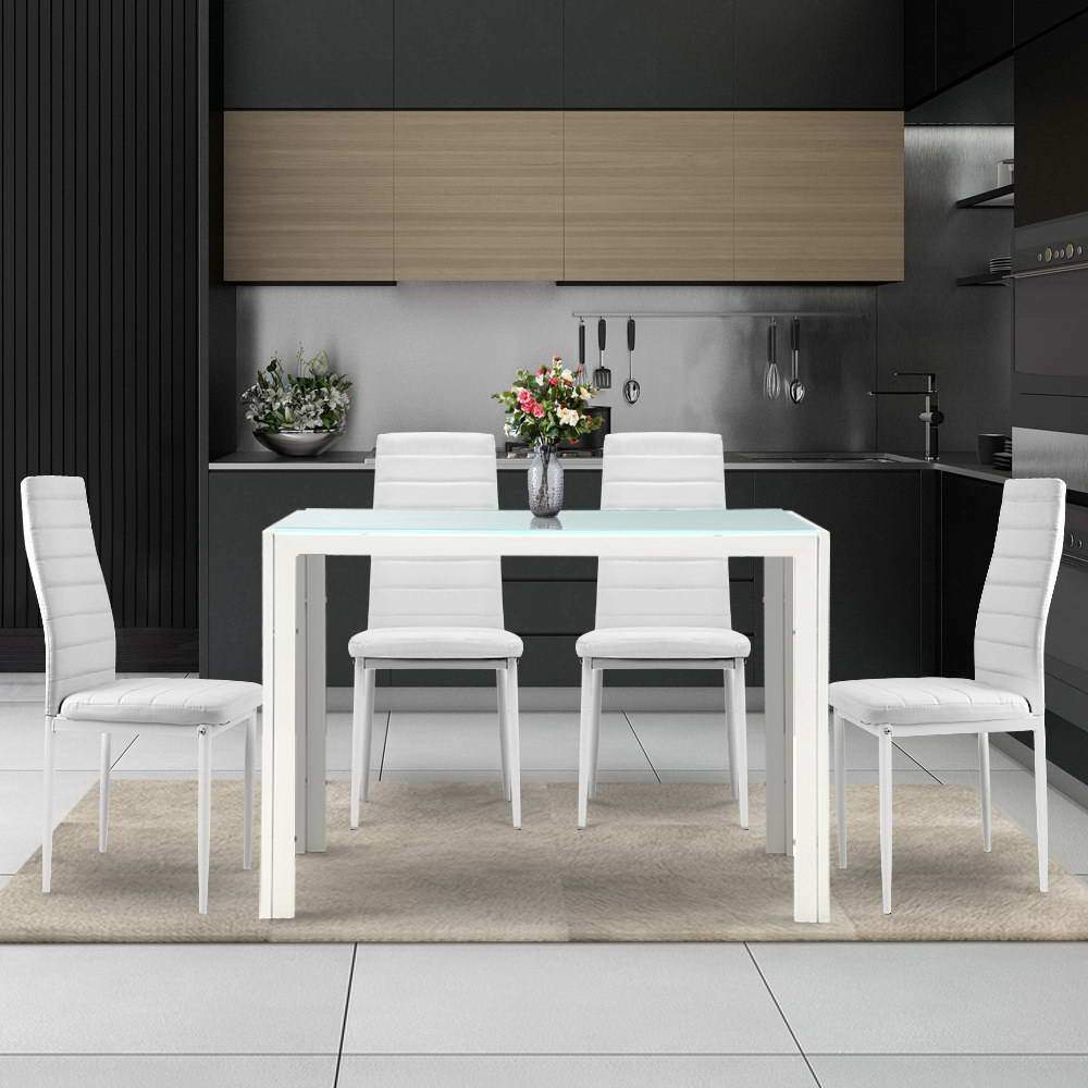 Artiss 5 Piece Dining Table Set - White - Newstart Furniture