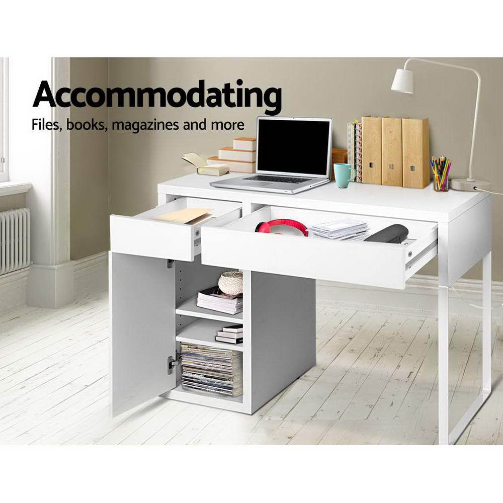 Artiss Metal Desk With Storage Cabinets - White - Newstart Furniture