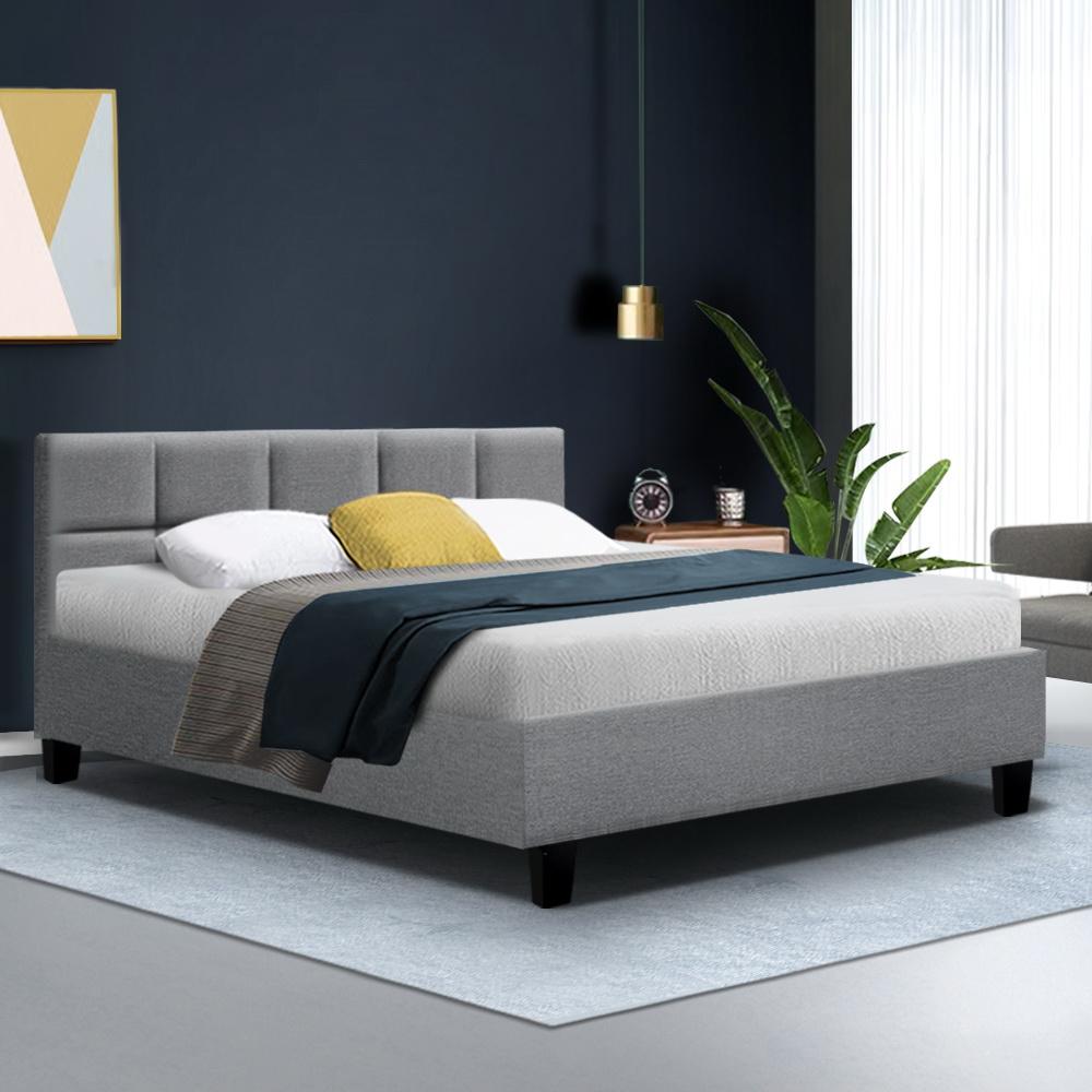 Artiss Tino Bed Frame Queen Size Grey Fabric - Newstart Furniture