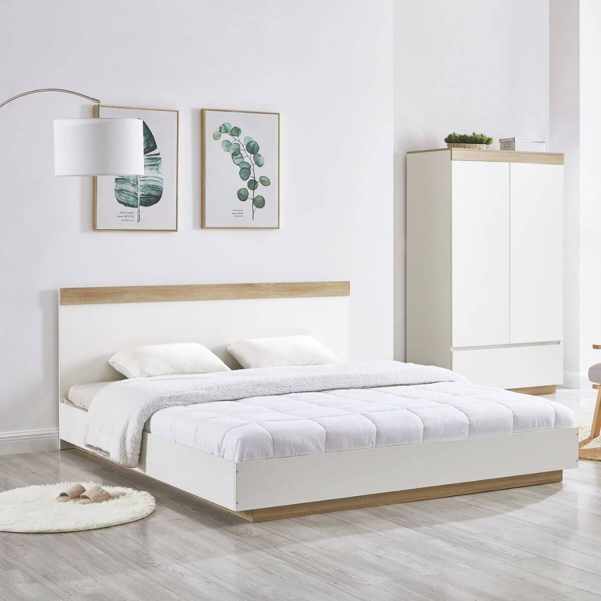 Aiden Industrial Contemporary White Oak Bed Frame Queen Size - Newstart Furniture