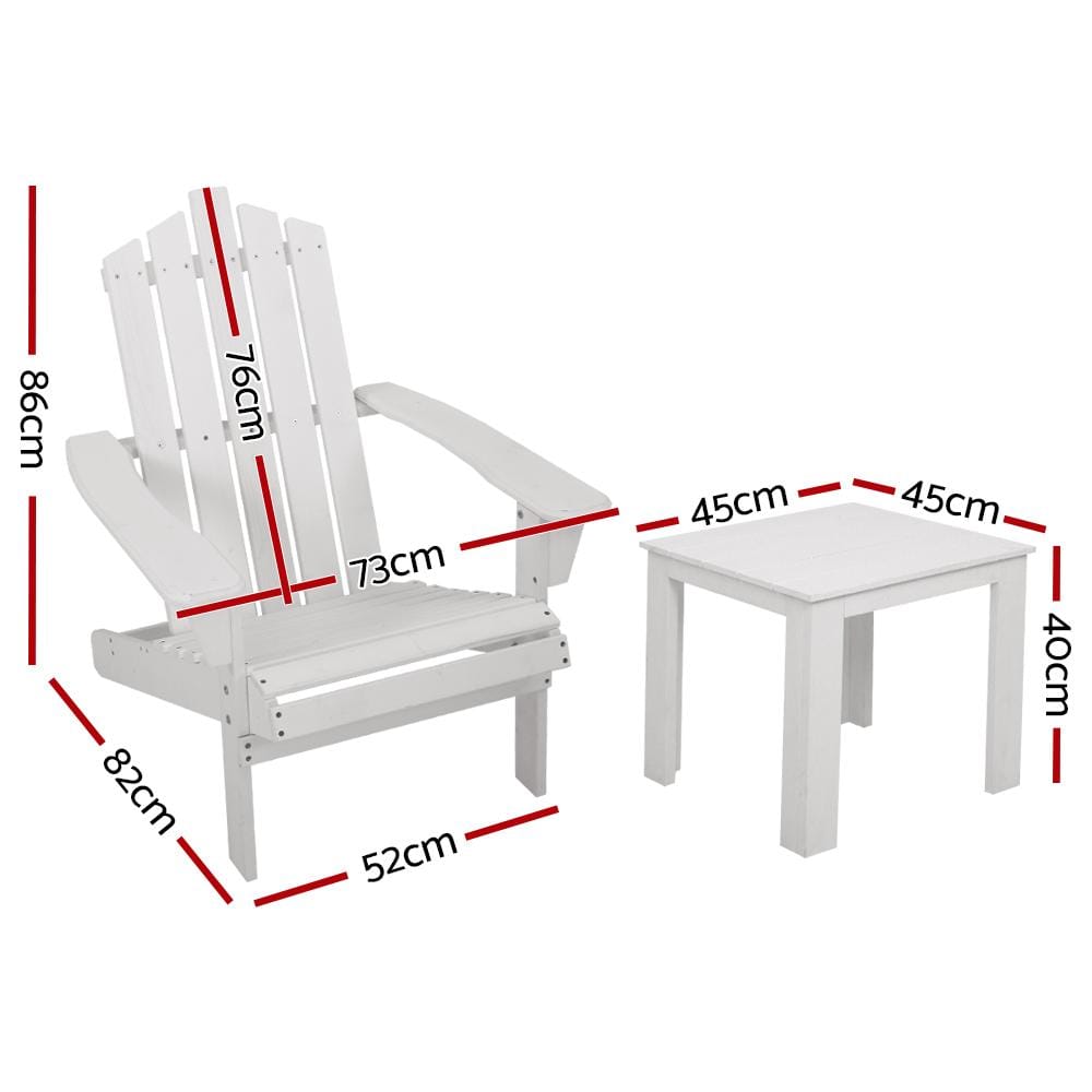 Gardeon Outdoor Sun Lounge Beach Chairs Table Setting Wooden Adirondack Patio Chair White - Newstart Furniture