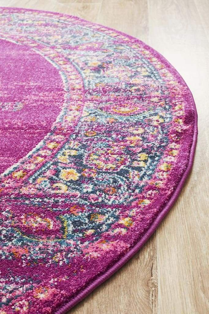 Babylon 211 Fuchsia Round Floor Rug - Newstart Furniture