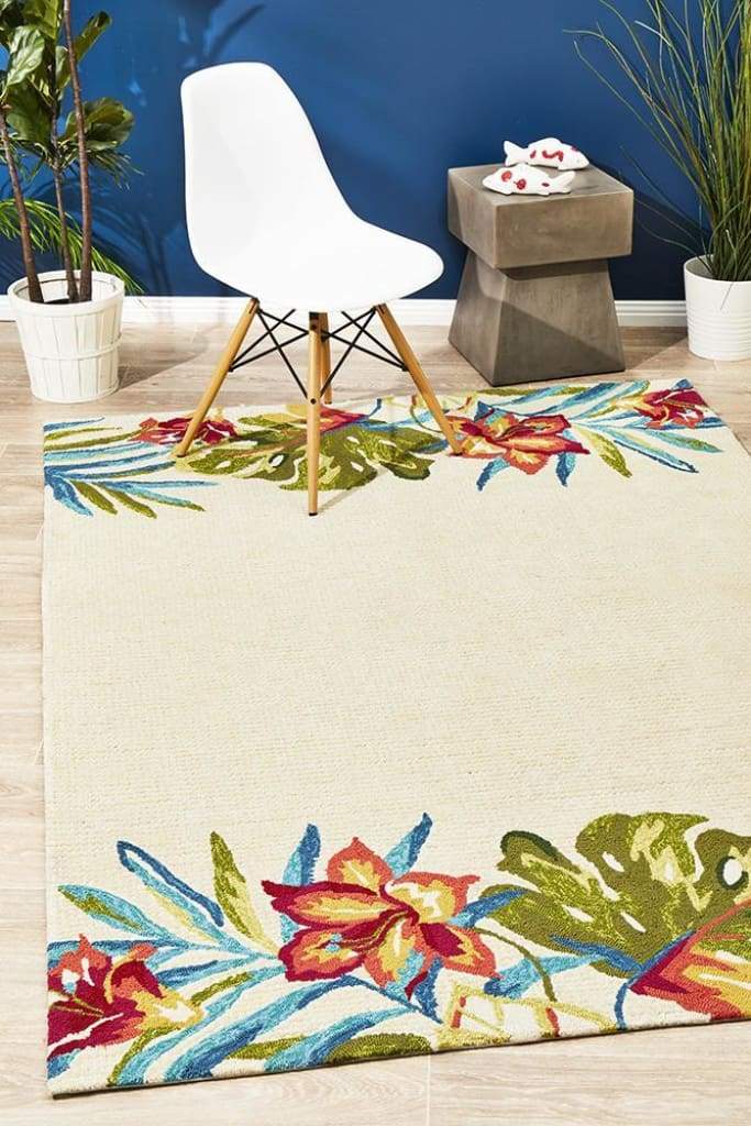 Copacabana Anna Floral Indoor Outdoor Floor Rug Cream - Newstart Furniture