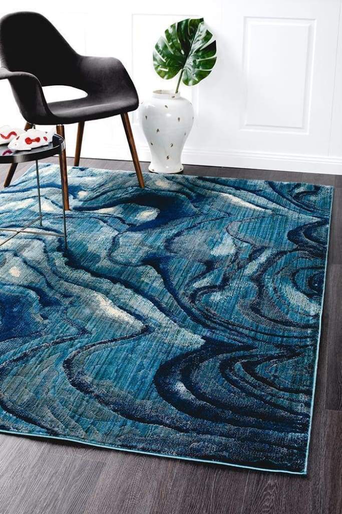 Dreamscape Waves Modern Indigo Floor Rug - Newstart Furniture