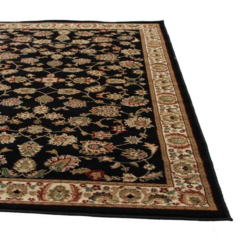 Istanbul Collection Traditional Floral Pattern Black Floor Rug - Newstart Furniture