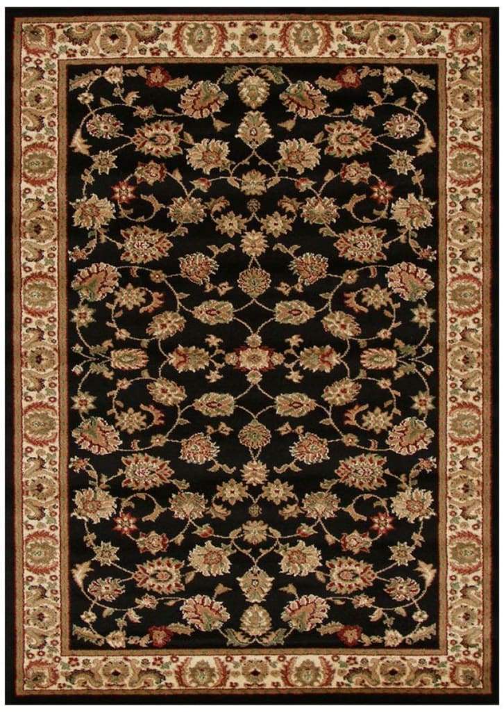 Istanbul Collection Traditional Floral Pattern Black Floor Rug - Newstart Furniture