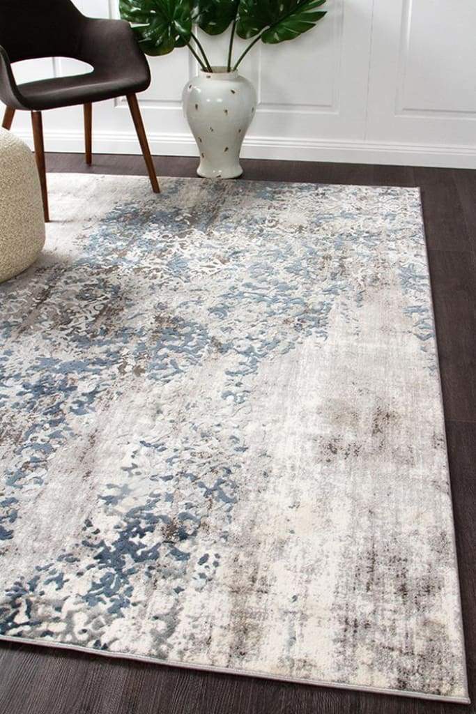 Kendra Casper Distressed Modern Floor Rug Blue Grey White - Newstart Furniture