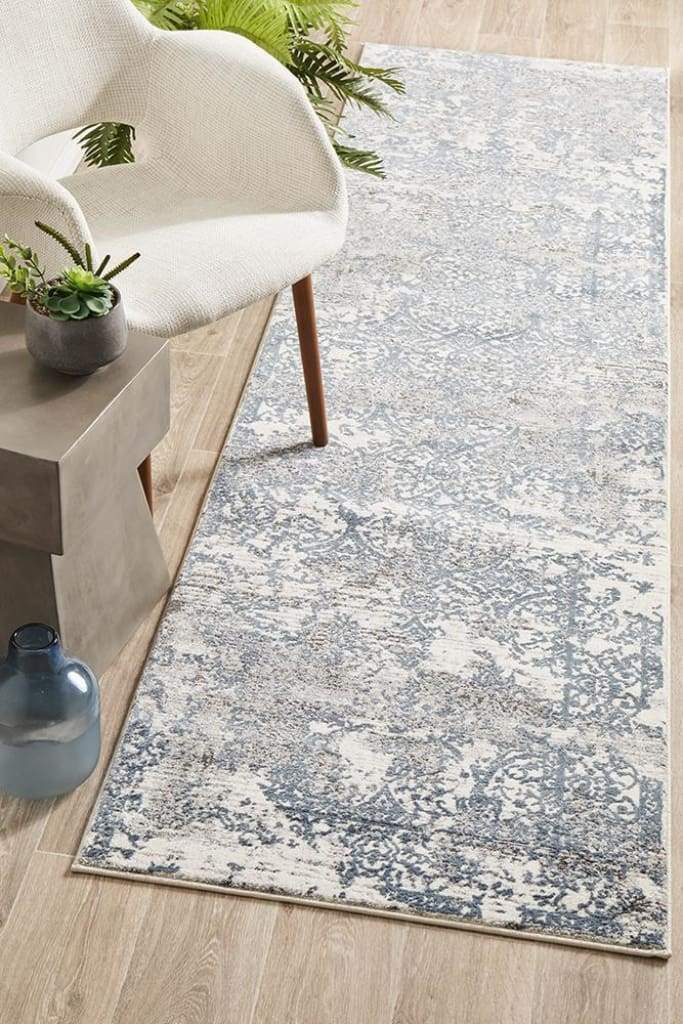 Kendra Yasmin Distressed Transitional Floor Rug White Blue Grey - Newstart Furniture