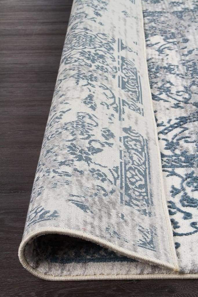 Kendra Yasmin Distressed Transitional Floor Rug White Blue Grey - Newstart Furniture