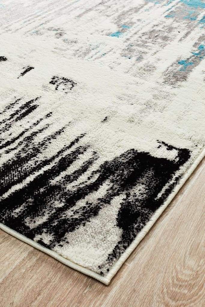 Lydia Abstract Floor Rug Blue White Black Grey - Newstart Furniture