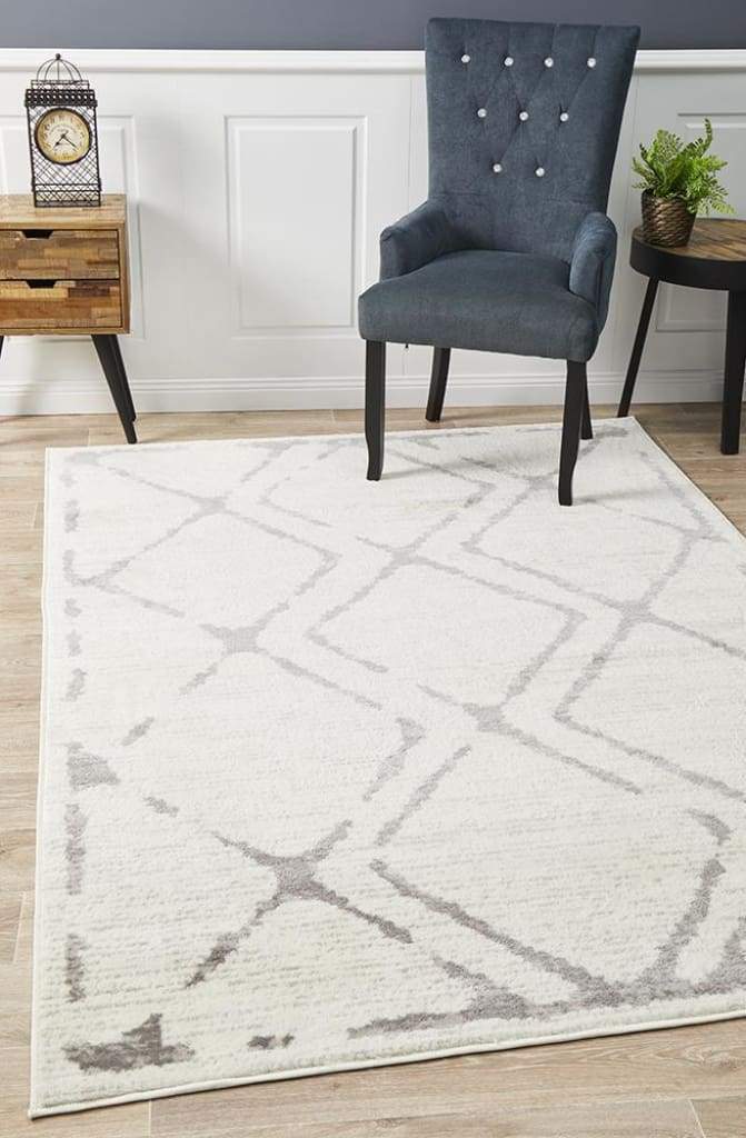 Kendall Contemporary Diamond Floor Rug White Grey - Newstart Furniture
