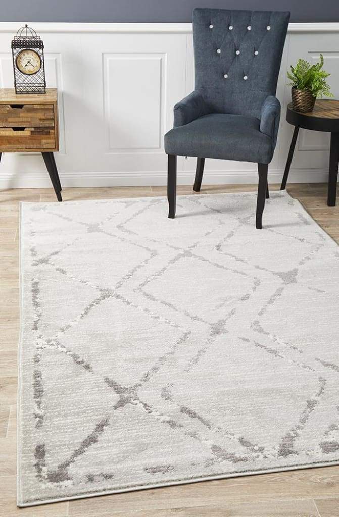 Kendall Contemporary Diamond Floor Rug Silver Grey - Newstart Furniture