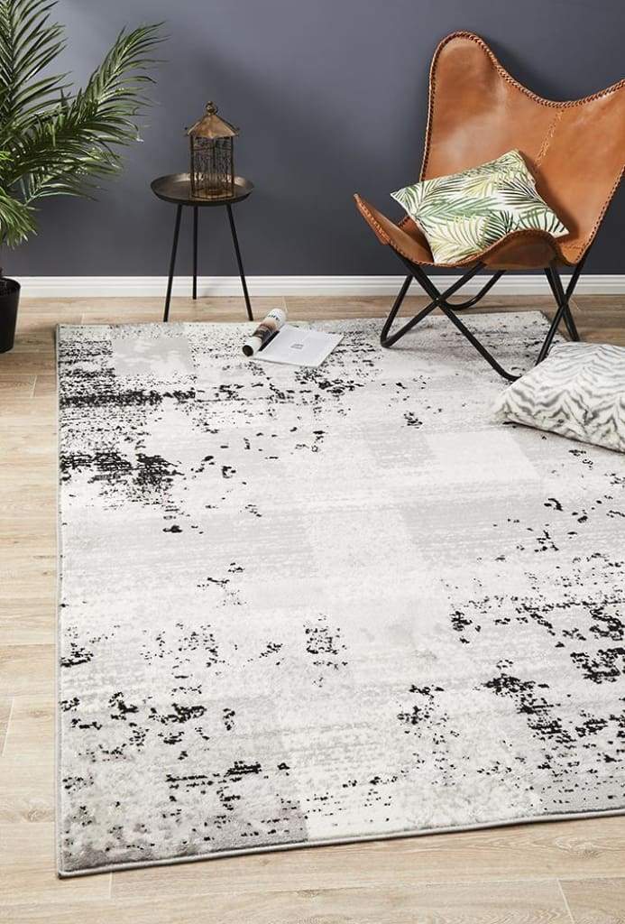 Alicia Modern Distressed Floor Rug Grey Black Silver - Newstart Furniture