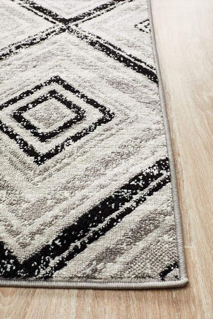 Sabrina Geo Diamonds Floor Rug Grey Black - Newstart Furniture