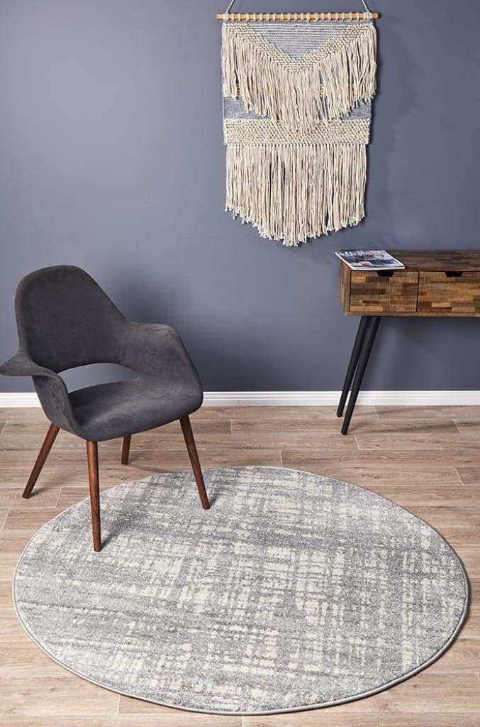 Mirage Ashley Abstract Modern Silver Grey Round Floor Rug - Newstart Furniture