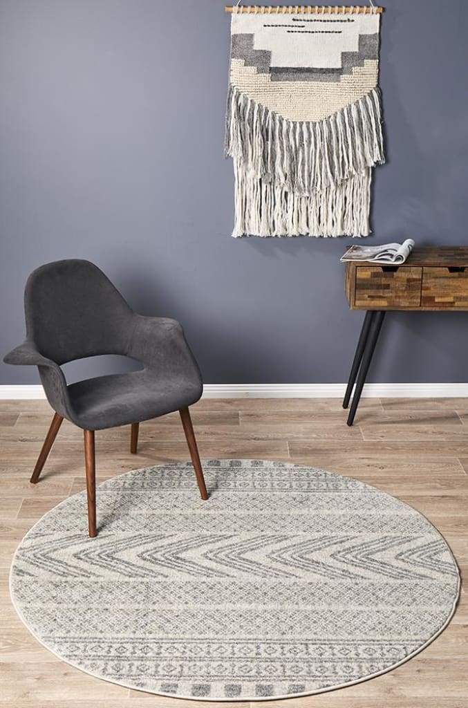 Mirage Adani  Modern Tribal Design Grey Round Floor Rug - Newstart Furniture