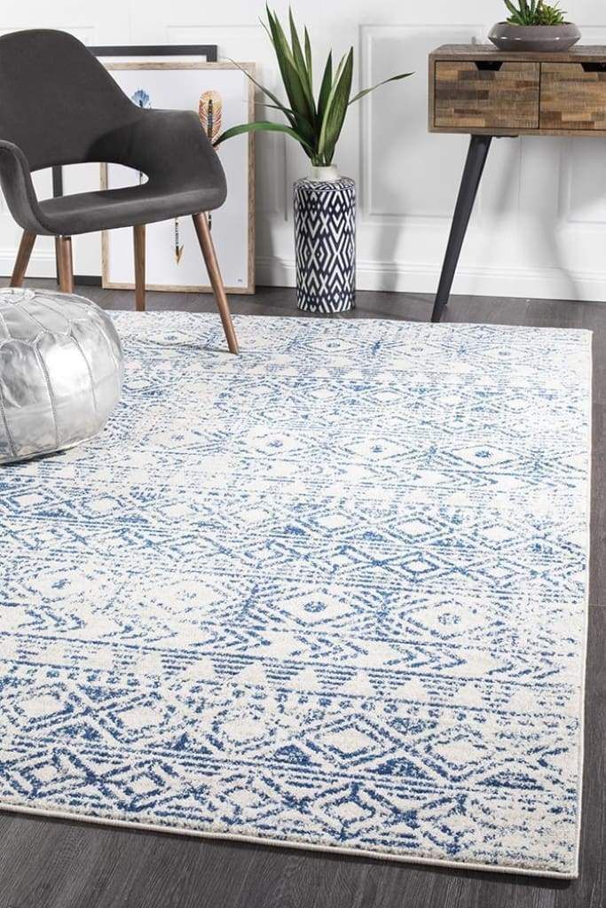 Oasis Ismail White Blue Rustic Floor  Rug - Newstart Furniture