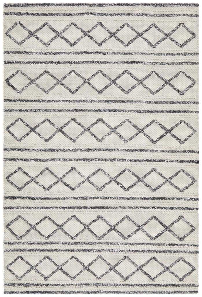 Studio Milly Textured Woollen Floor Rug White Grey - Newstart Furniture