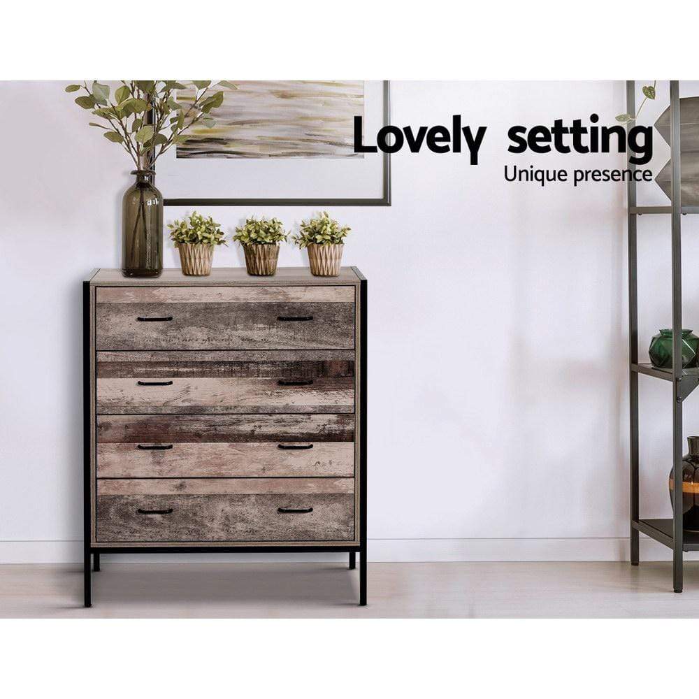 Artiss Chest of Drawers Tallboy Dresser Storage Cabinet Industrial Rustic - Newstart Furniture