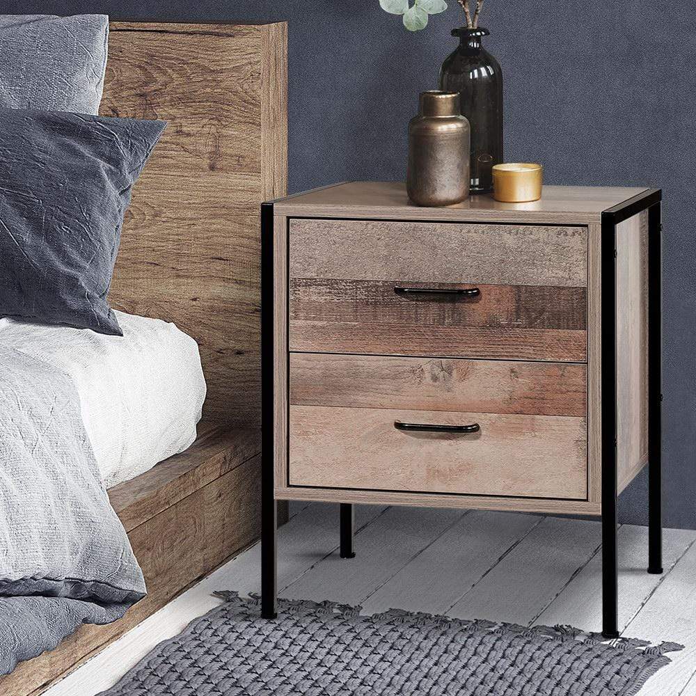 Barnsly Bedside Table Black and Oak - Newstart Furniture
