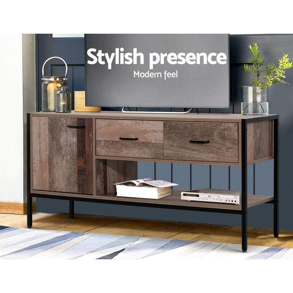 Industrial TV Stand Storage Cabinet Rustic Wooden 120cm - Newstart Furniture