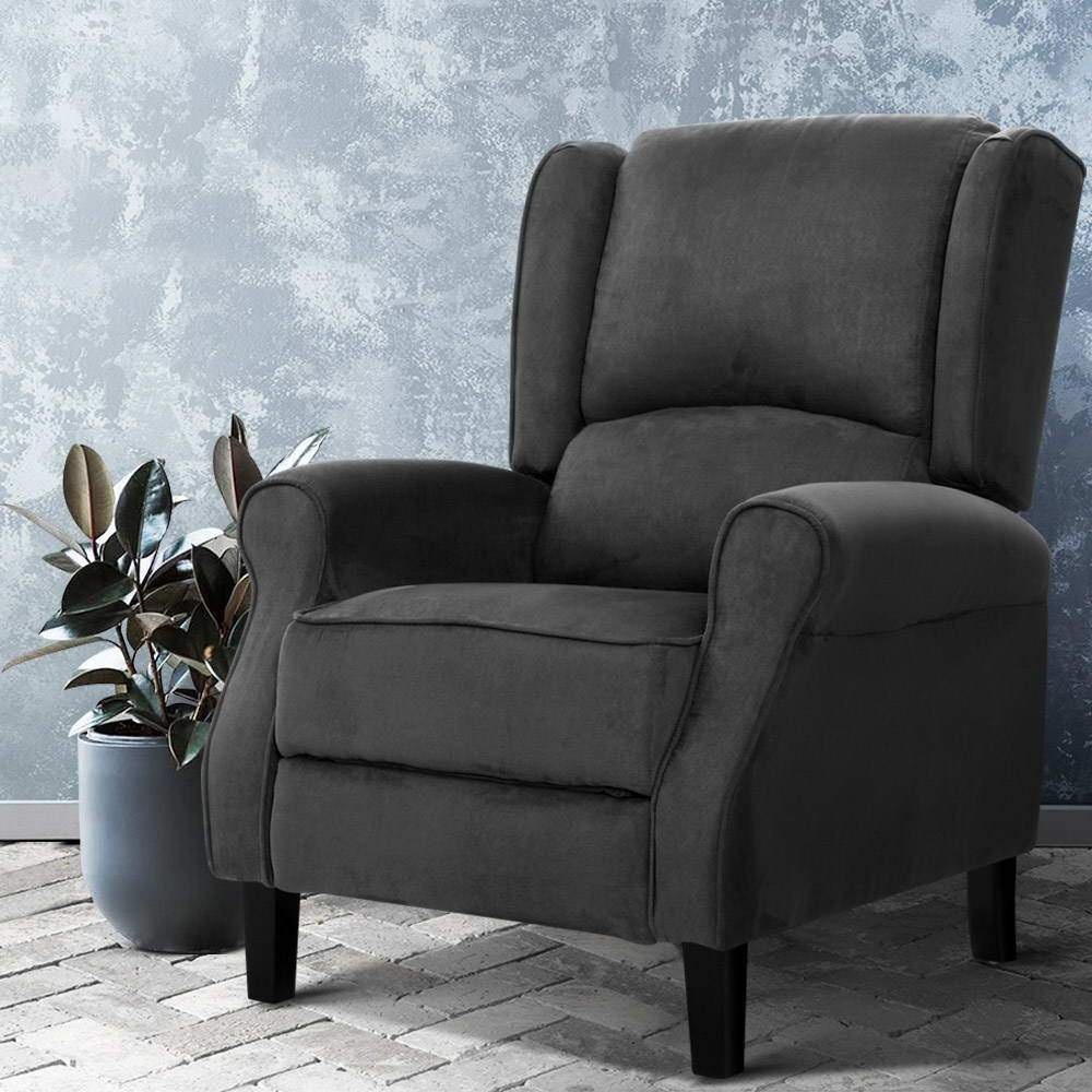Artiss Armchair Recliner Chair Suede Charcoal - Newstart Furniture