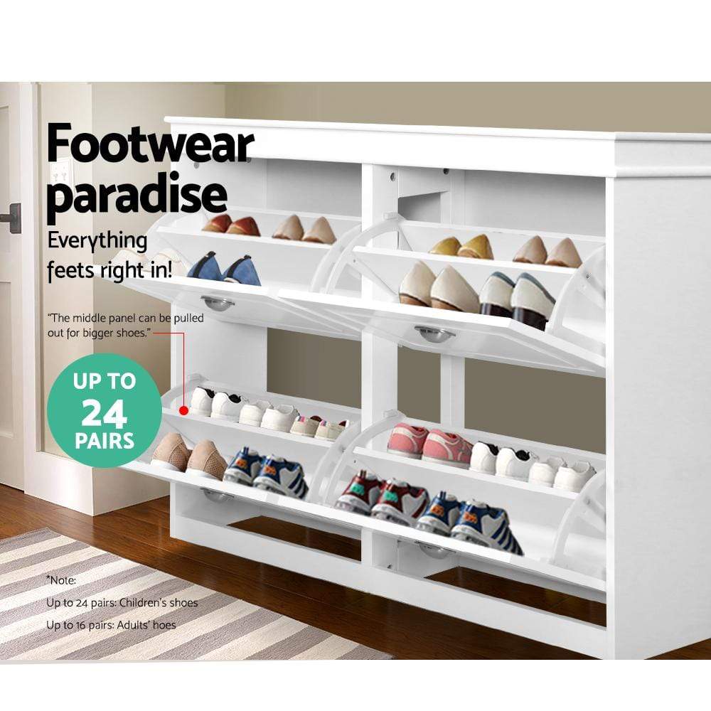 Artiss Shoe Cabinet Shoes Storage Rack Organiser White Shelf Drawer Cupboard 24 Pairs - Newstart Furniture
