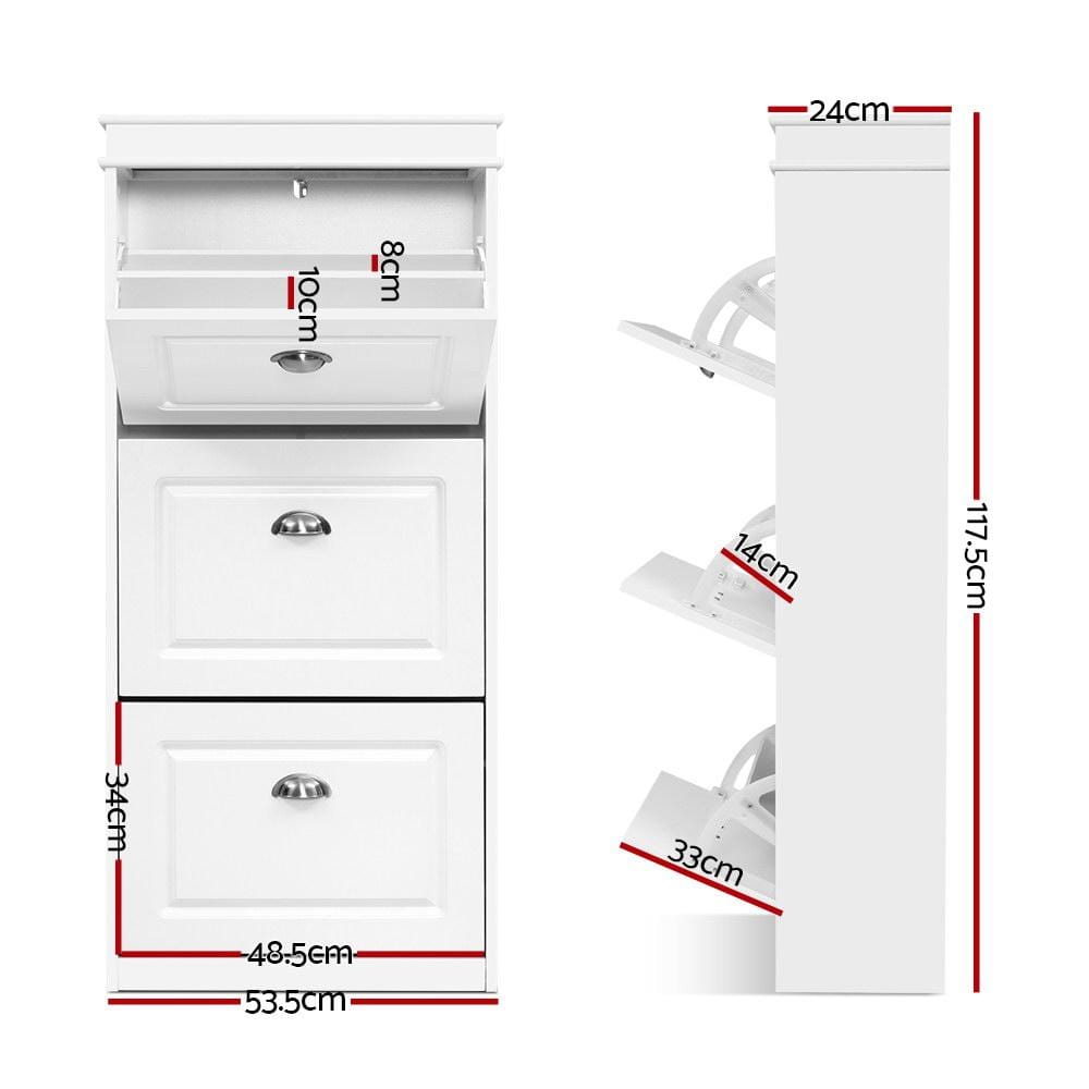 Artiss Shoe Cabinet Shoes Storage Rack White Organiser Shelf Cupboard 18 Pairs Drawer - Newstart Furniture