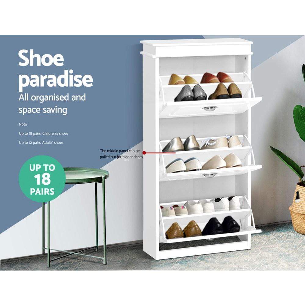 Artiss Shoe Cabinet Shoes Storage Rack White Organiser Shelf Cupboard 18 Pairs Drawer - Newstart Furniture