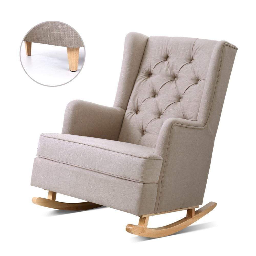 Artiss Gaia Tufted Wingback Rocking Chair Beige - Newstart Furniture