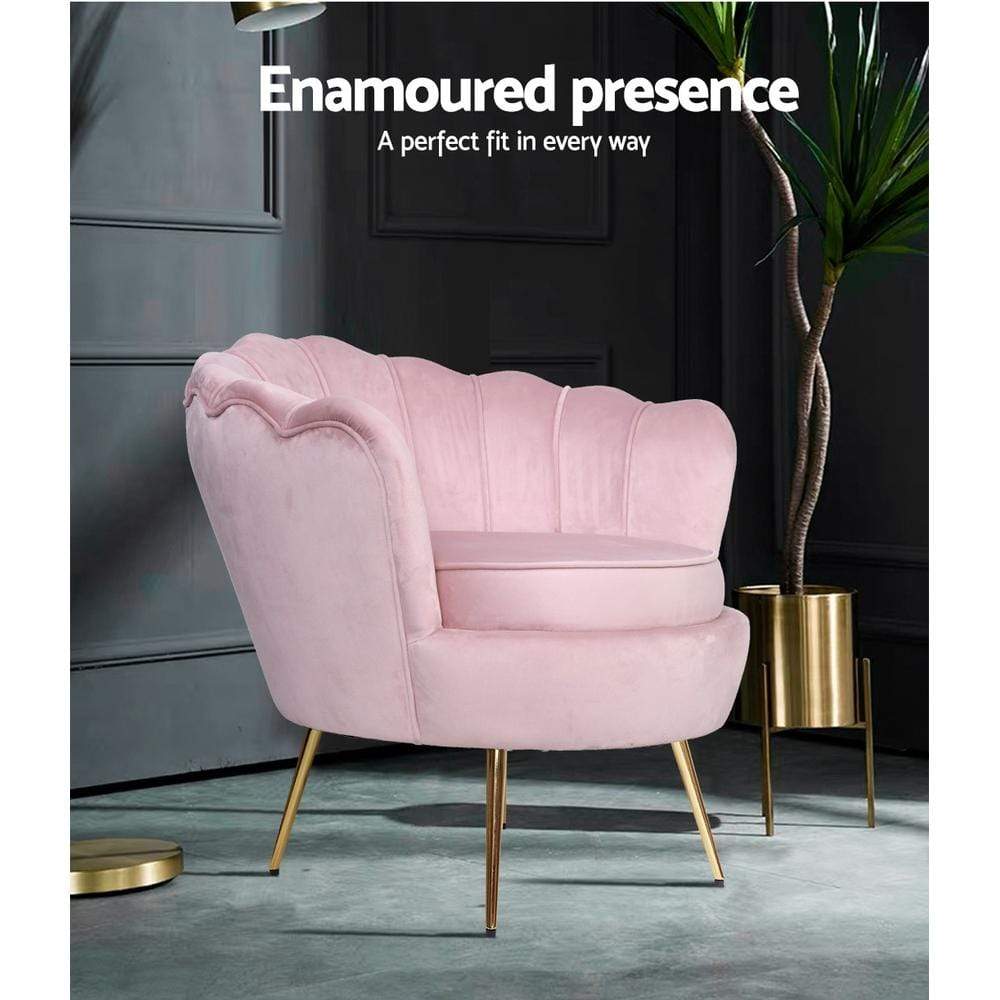 Artiss Retro Accent Lounge Armchair Velvet Pink - Newstart Furniture