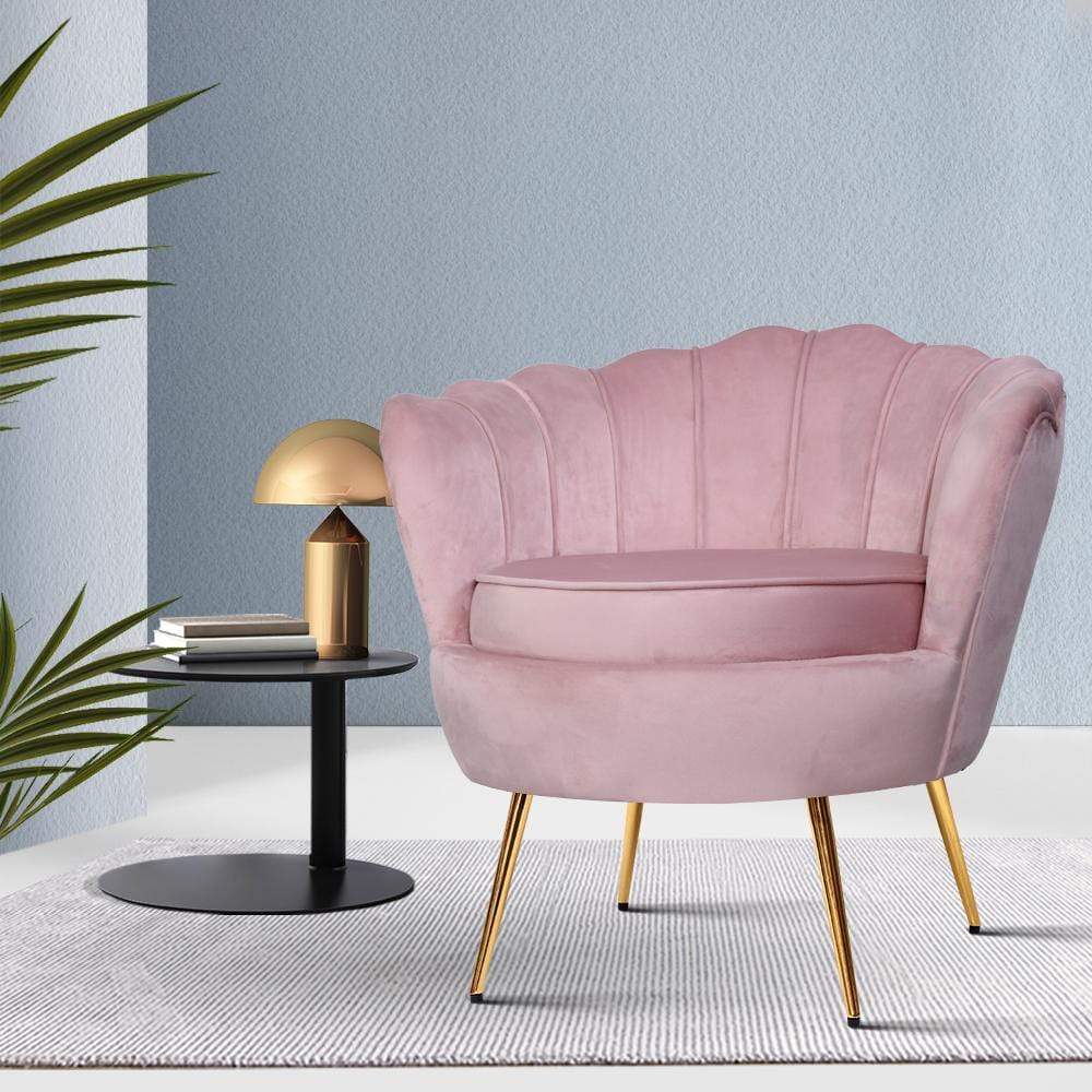 Artiss Retro Accent Lounge Armchair Velvet Pink - Newstart Furniture