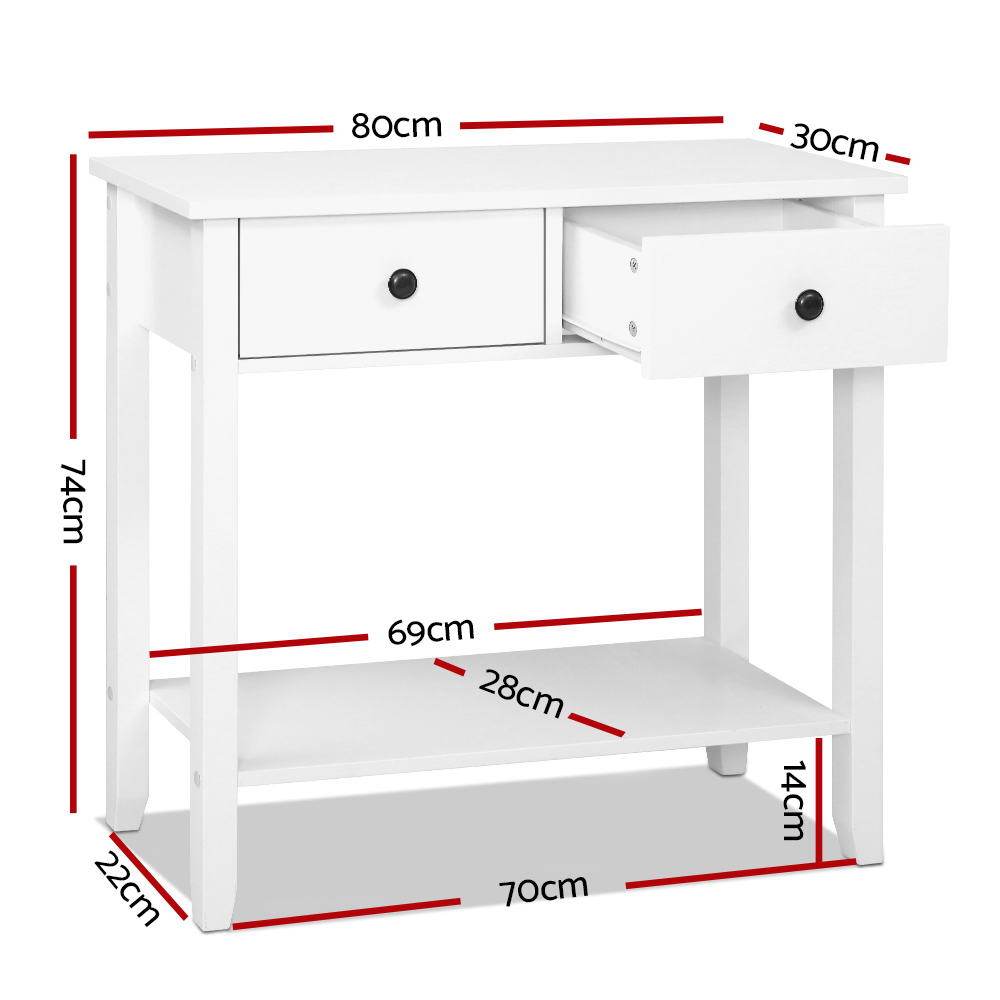 Wooden Hallway Table White 2 Drawers - Newstart Furniture