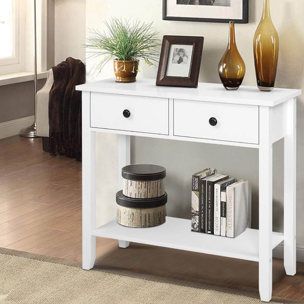 Wooden Hallway Table White 2 Drawers - Newstart Furniture