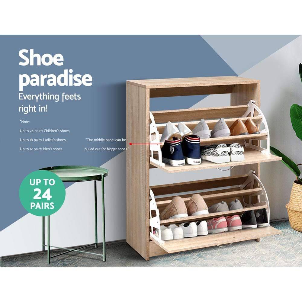 Artiss Shoe Cabinet Storage Unit - Oak Finish