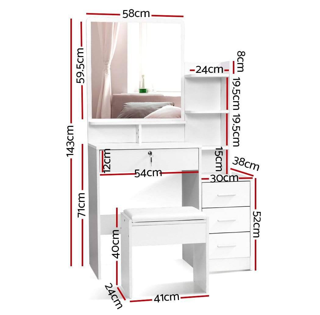 Artiss Mirror Dressing Table in White - Top View