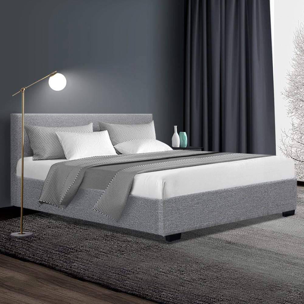 Artiss Nino Bed Frame Fabric - Grey Double - Newstart Furniture