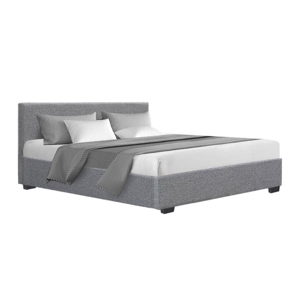 Artiss Nino Bed Frame Fabric - Grey Queen - Newstart Furniture