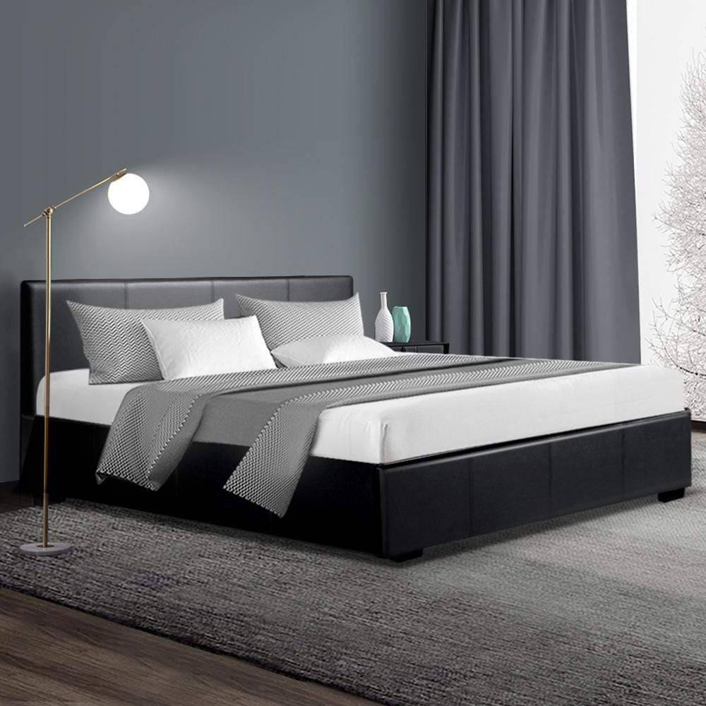 Artiss Nino Bed Frame PU Leather - Black Queen - Newstart Furniture