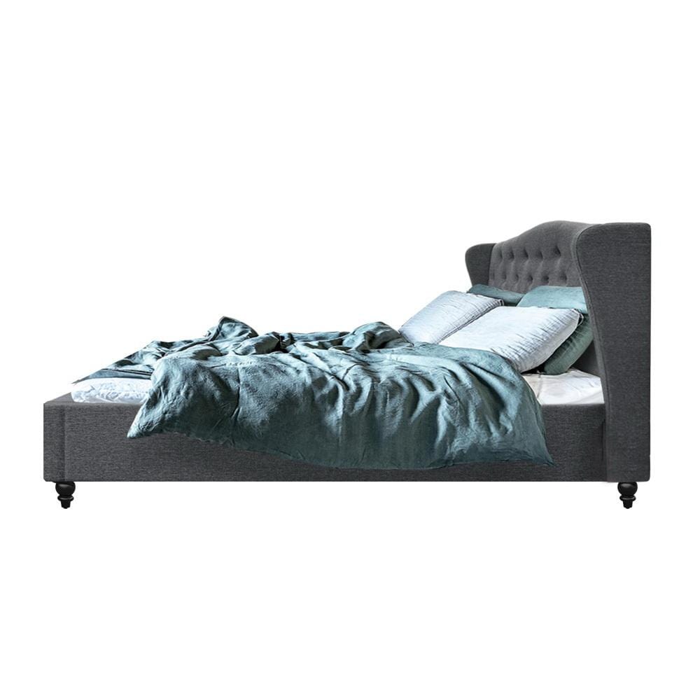 Artiss Pier Bed Frame Fabric - Grey Double - Newstart Furniture