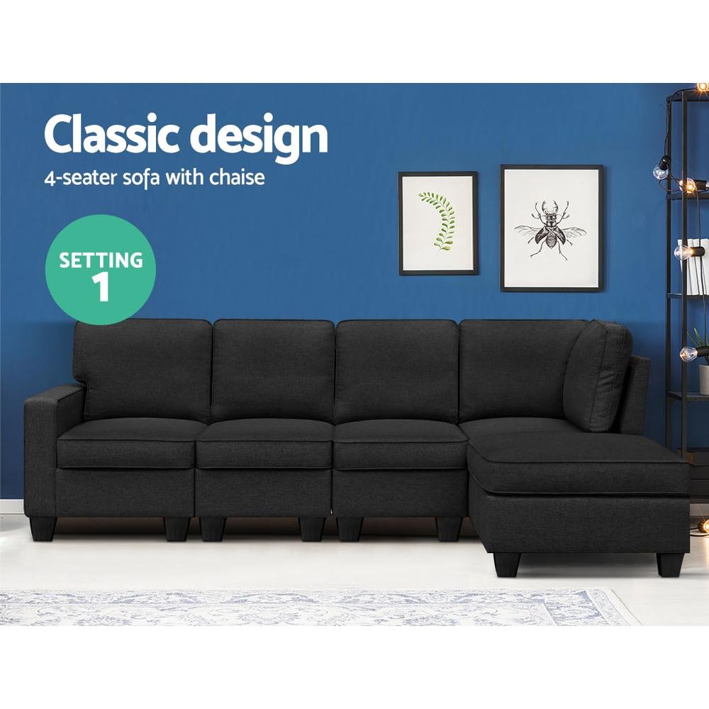 Artiss 5 Seater Modular Lounge Chaise Sofa Dark Grey - Newstart Furniture