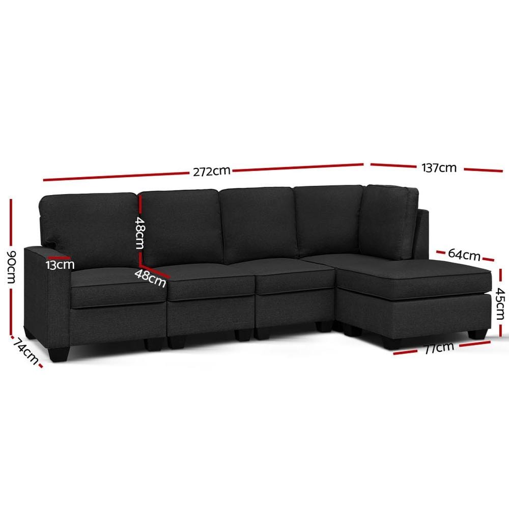 Artiss 5 Seater Modular Lounge Chaise Sofa Dark Grey - Newstart Furniture
