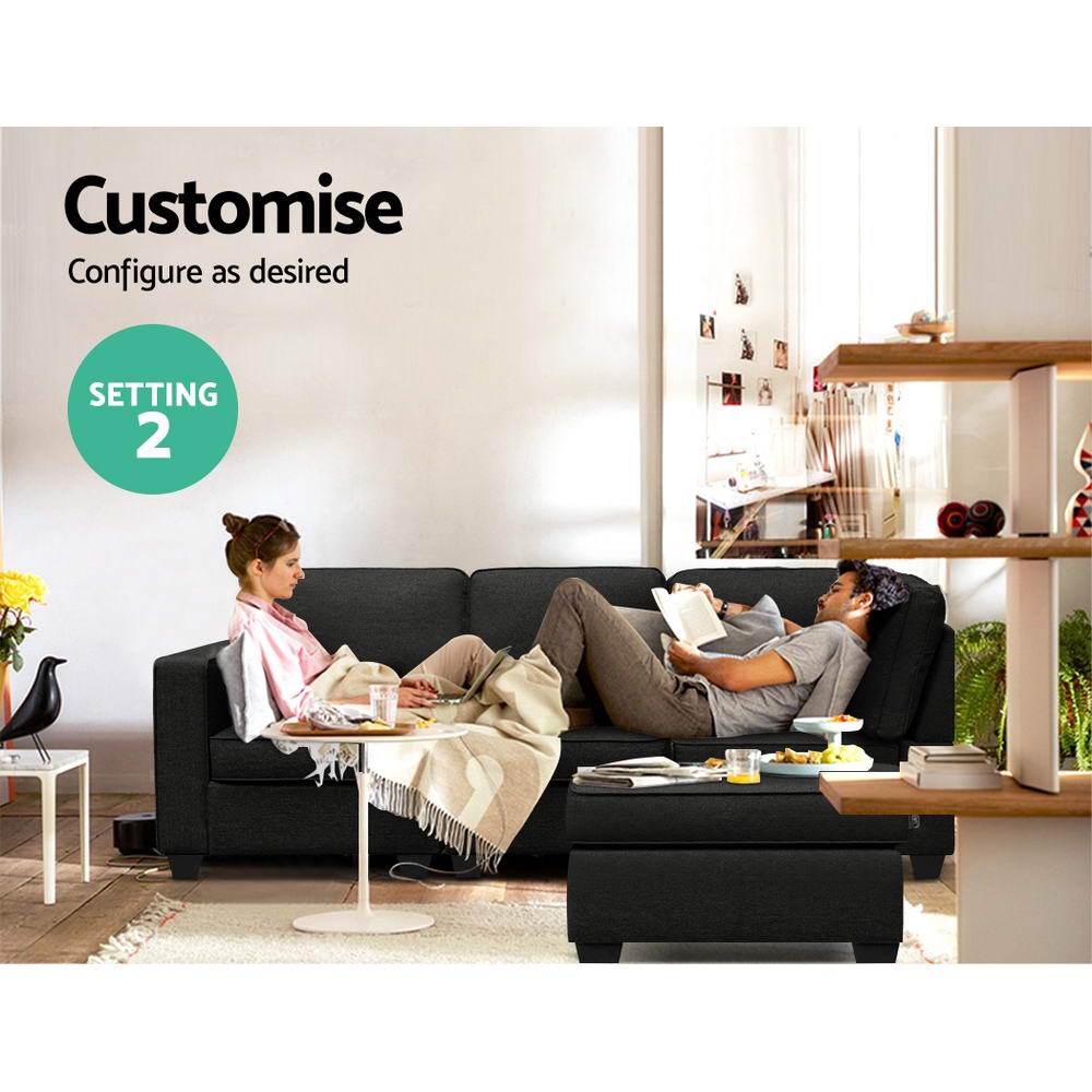Artiss 4 Seater Modular Lounge Chaise Sofa Dark Grey - Newstart Furniture