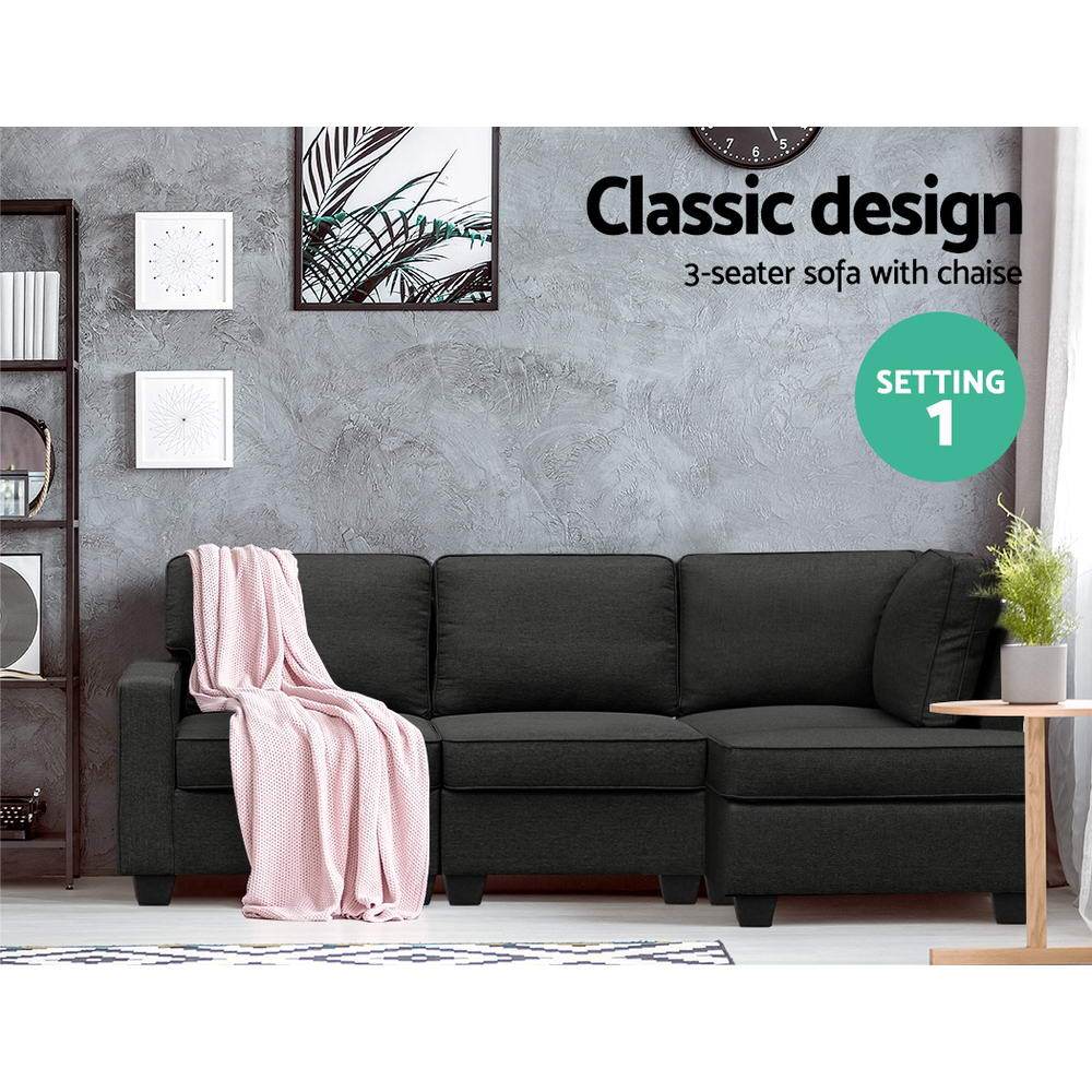 Artiss 4 Seater Modular Lounge Chaise Sofa Dark Grey - Newstart Furniture
