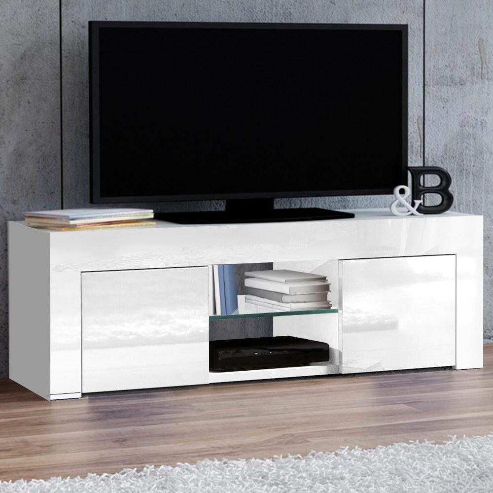 Artiss Tv Entertainment Unit High Gloss White 130cm - Newstart Furniture