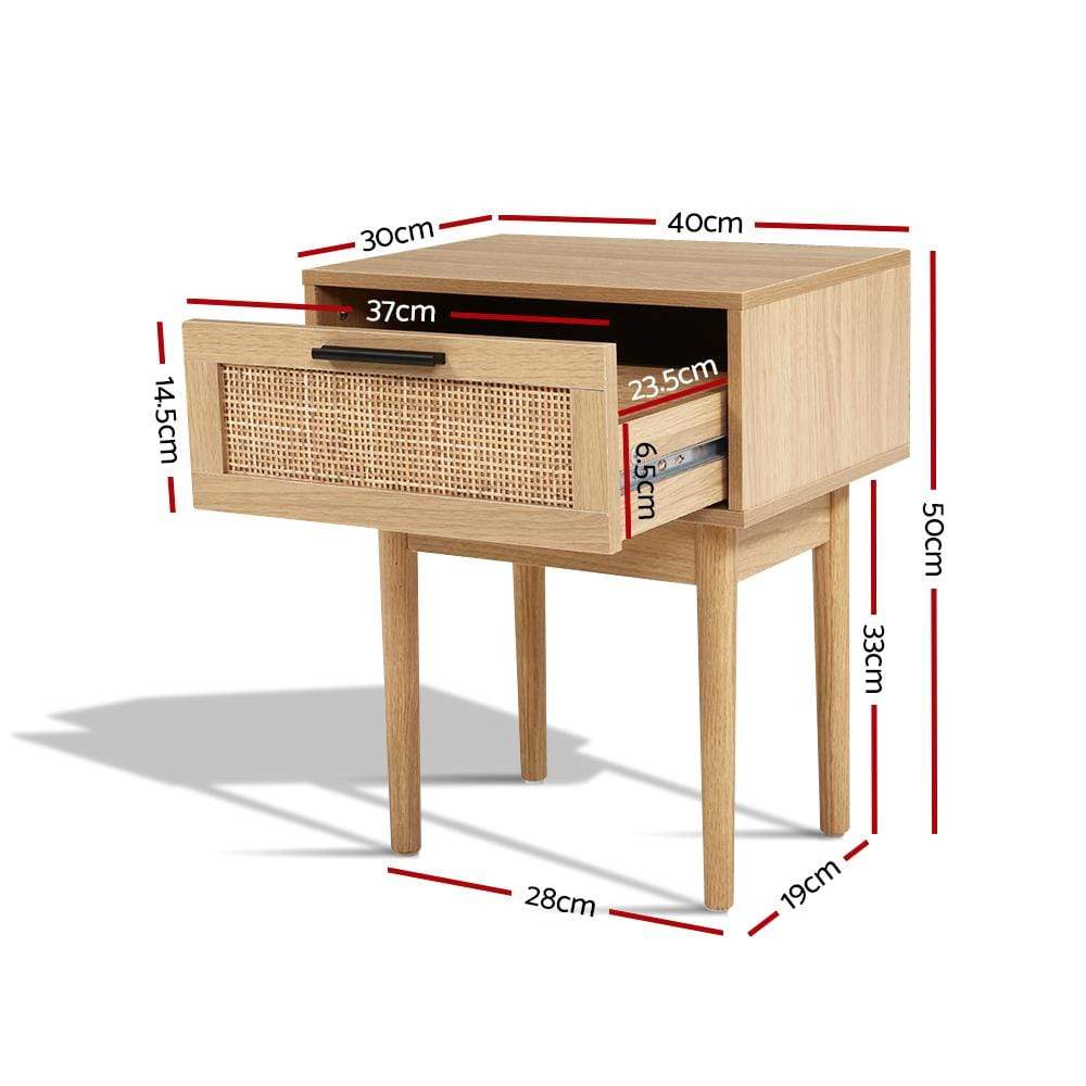 Artiss Rattan Wood Bedside Table - Newstart Furniture