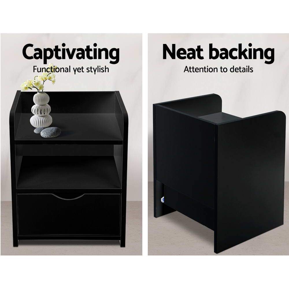 Artiss Bedside Table Drawer Black - Newstart Furniture